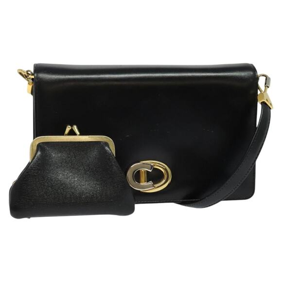 DIOR Shoulder Bag Leather Black Gold - Picture 1 of 14